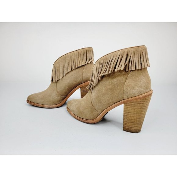 Joie Loren Fringe Suede Tan Ankle Boots - Picture 3 of 11